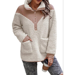 Women's KIRUNDO Beige Cream Sherpa Fleece Pullover Sweater M